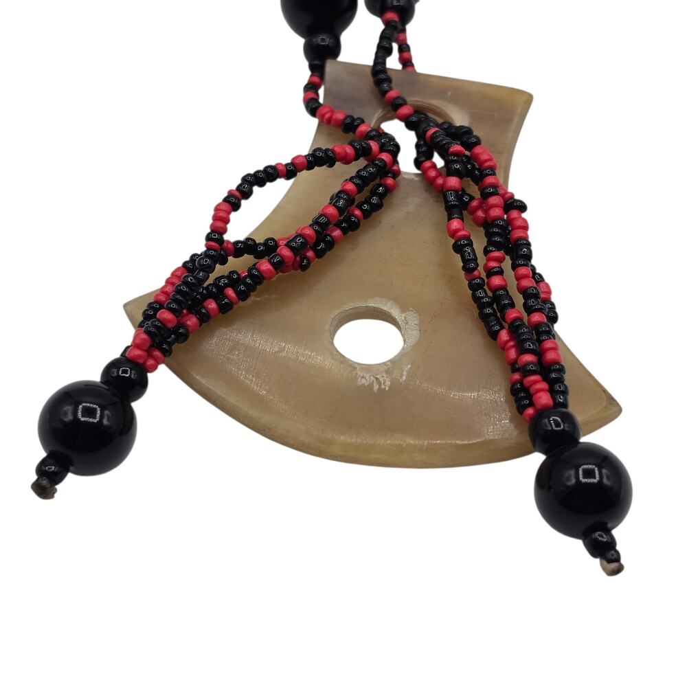 Maasai Handcrafted Multi-Strand Seed Bead Necklace with Carved Soapstone Pendant